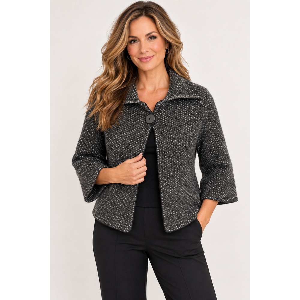 Covington Petite Cardigan Womens SP Dark Academia Wool Salt and Pepper Jacket